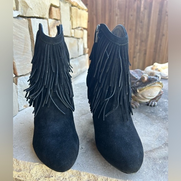 DW boots leather suede fringe black western ankle Hardy booties Sz-8.5M. E - Picture 5 of 14